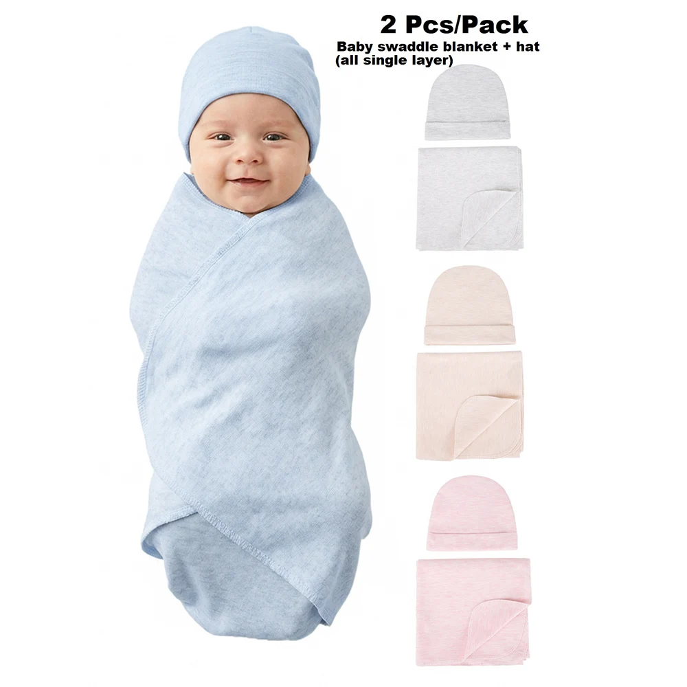 Summer Baby Swaddle Blanket and Hat Single-layer Newborn Thermal Sleep Swaddle 0-6 Months Baby Wrap Hat Newborn Swaddle Blanket