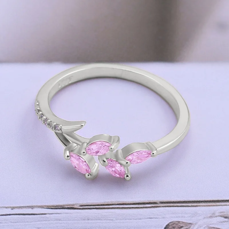 Huitan Frauen Mode Weiß Kubikzircon Niedlichen Blatt Hochzeit Verlobungsring Temperament Süße Weibliche Accessoires Aussage Schmuck – Detail 32