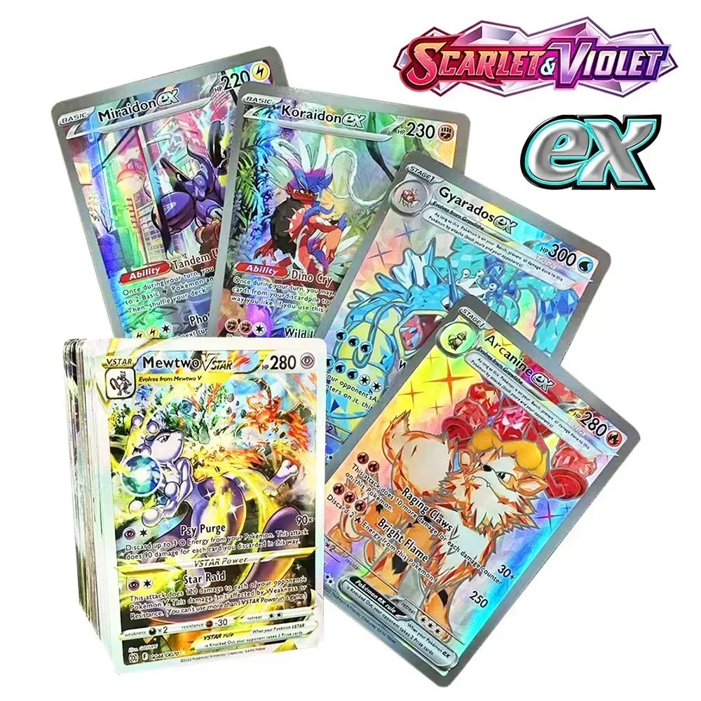 Holographic Pokemon Cards Scarlet Violet New Vmax Ex Vstar GX in English French Spanish Rainbow Arceus Shiny Charizard Kids Gift