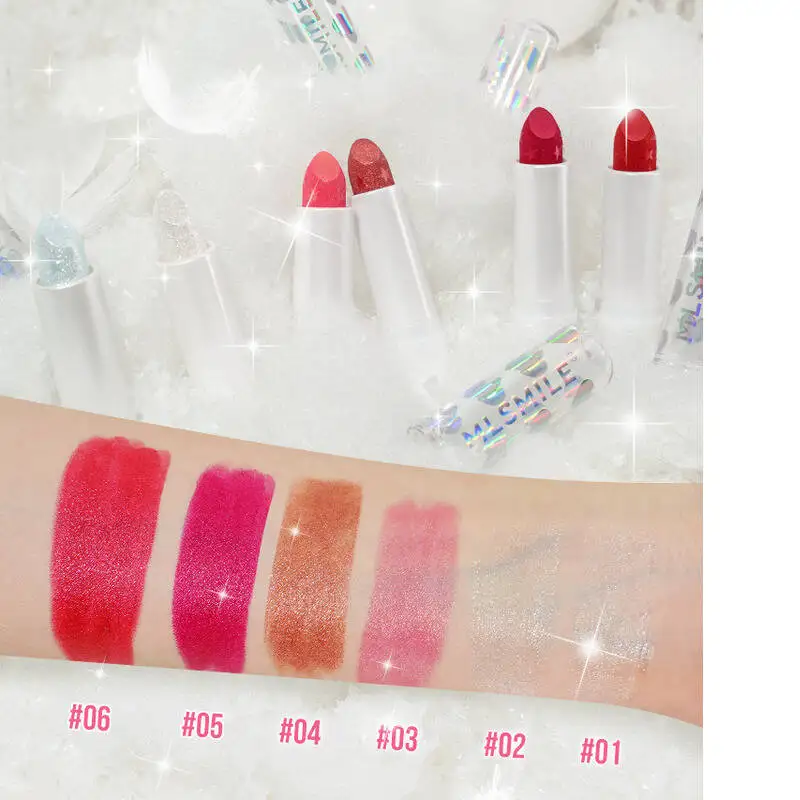 MLSMILE 6-Farben Star Pearl Feuchtigkeitsspendender, einfach aufzutragender, fein schimmernder, weißer Valentinstag-Lippenstift-Lippenbalsam