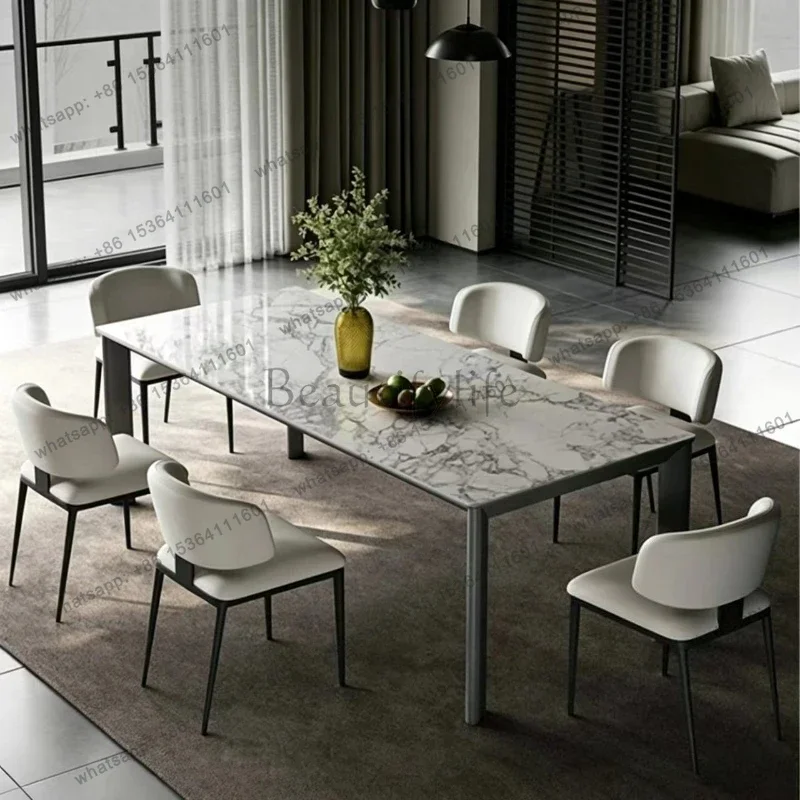 Luxury Rock Slab Dining Table High-end Restaurant Rectangular Stainless Steel Large Flat Floor Rock Slab Dining Table And Chair