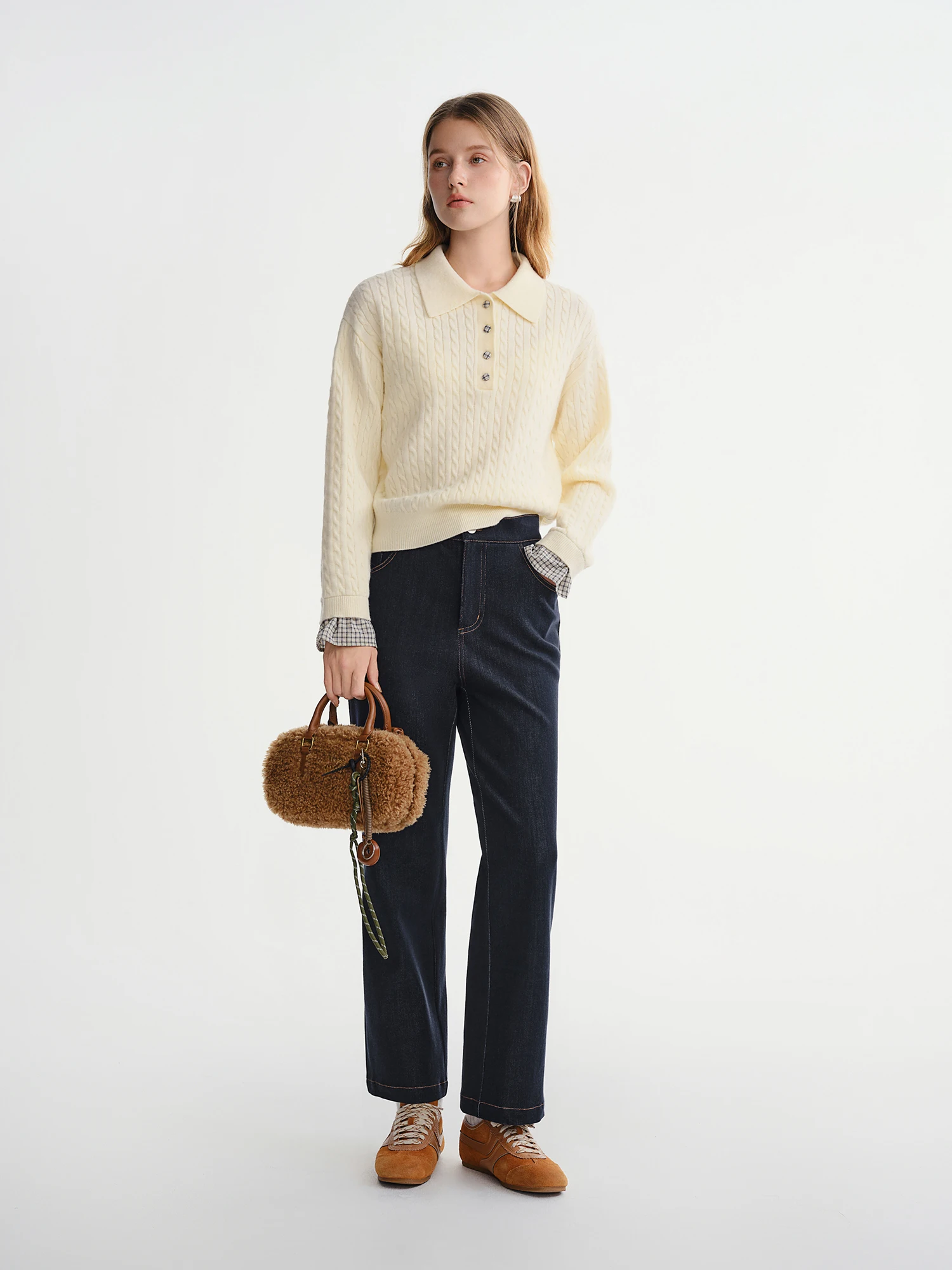 DUSHU حجم كبير المرأة لينة الدنيم السراويل الطويلة مرونة الخصر مستقيم الساق بنطلون 2025 جديد وصول مكتب الجينز الراحة غير رسمية