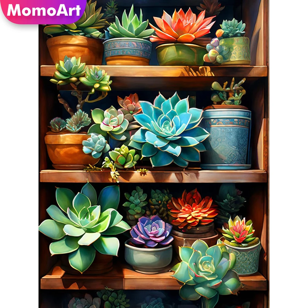 Momoart 5D DIY Diamant-Stickerei Topfpflanzen Kreuzstich-Set Diamantmalerei Bastelset Mosaik Sukkulenten Blumen Kindergeschenk