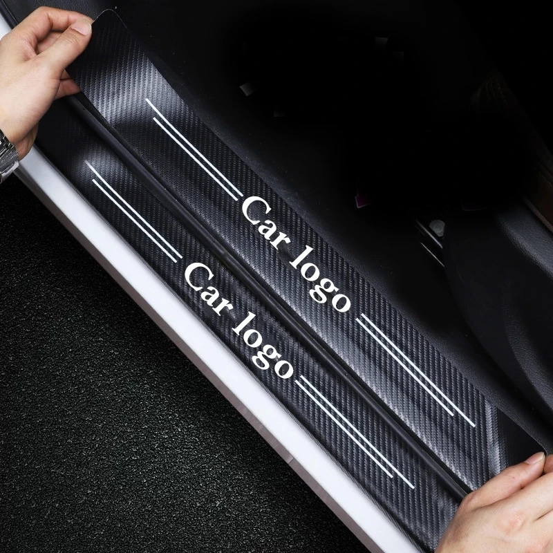 4Pcs Car Carbon Fiber Door Sill Protector Stickers