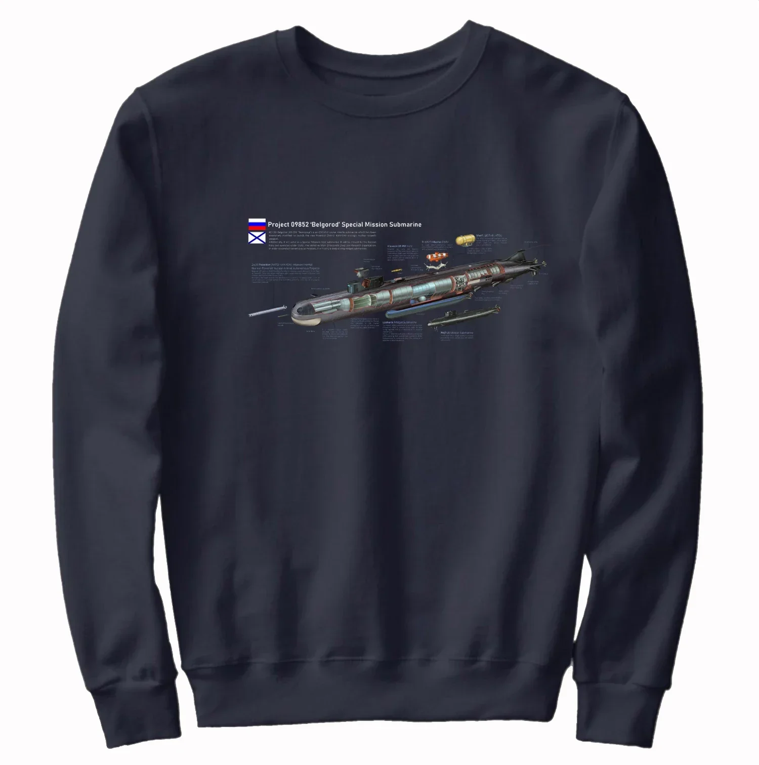 Russian Naval Project 09852 Belgorod Special Mission Nuclear Submarine Sweatshirt 100% Cotton Comfortable Casual Mens Clothes