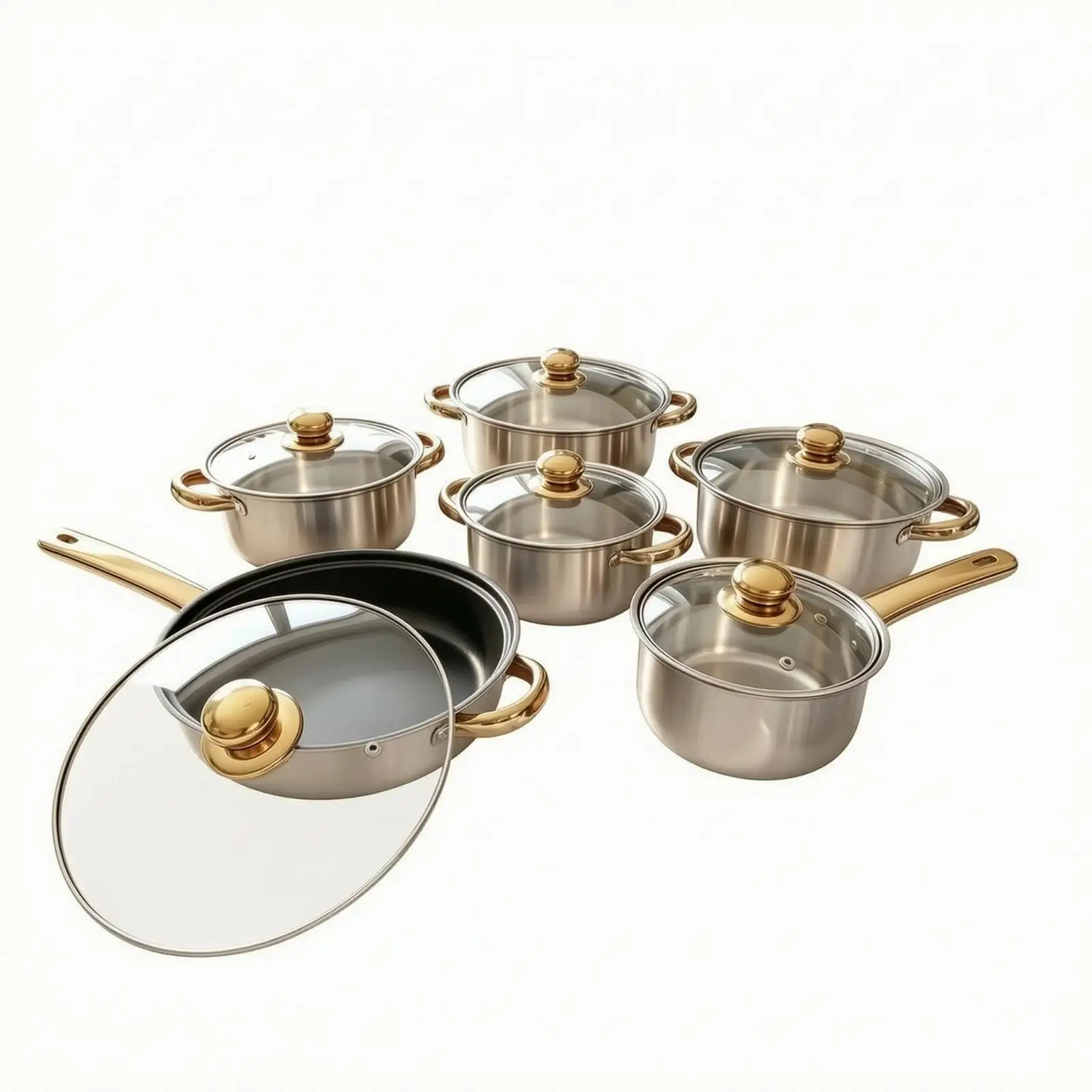 Even Heating Cookware Long-Lasting Stainless Steel Cookware Set with Glass Lids