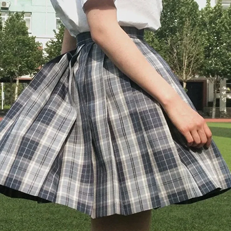 Japanese Jk Uniform Casual Style Summer Gray Plaid Color Matching A Line Waist Slim Fashion Versatile Pleated Skirt For Female