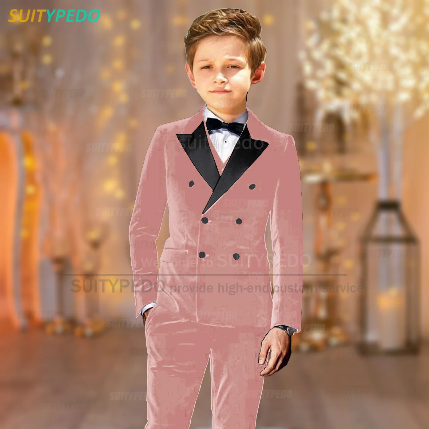 Kid Boys Fluwelen Pak Sets 3 Stuks Formele Double Breasted Jasje Vesten Broek Voor Bruiloftskinderen Verjaardagsfeestje Custom Kleding