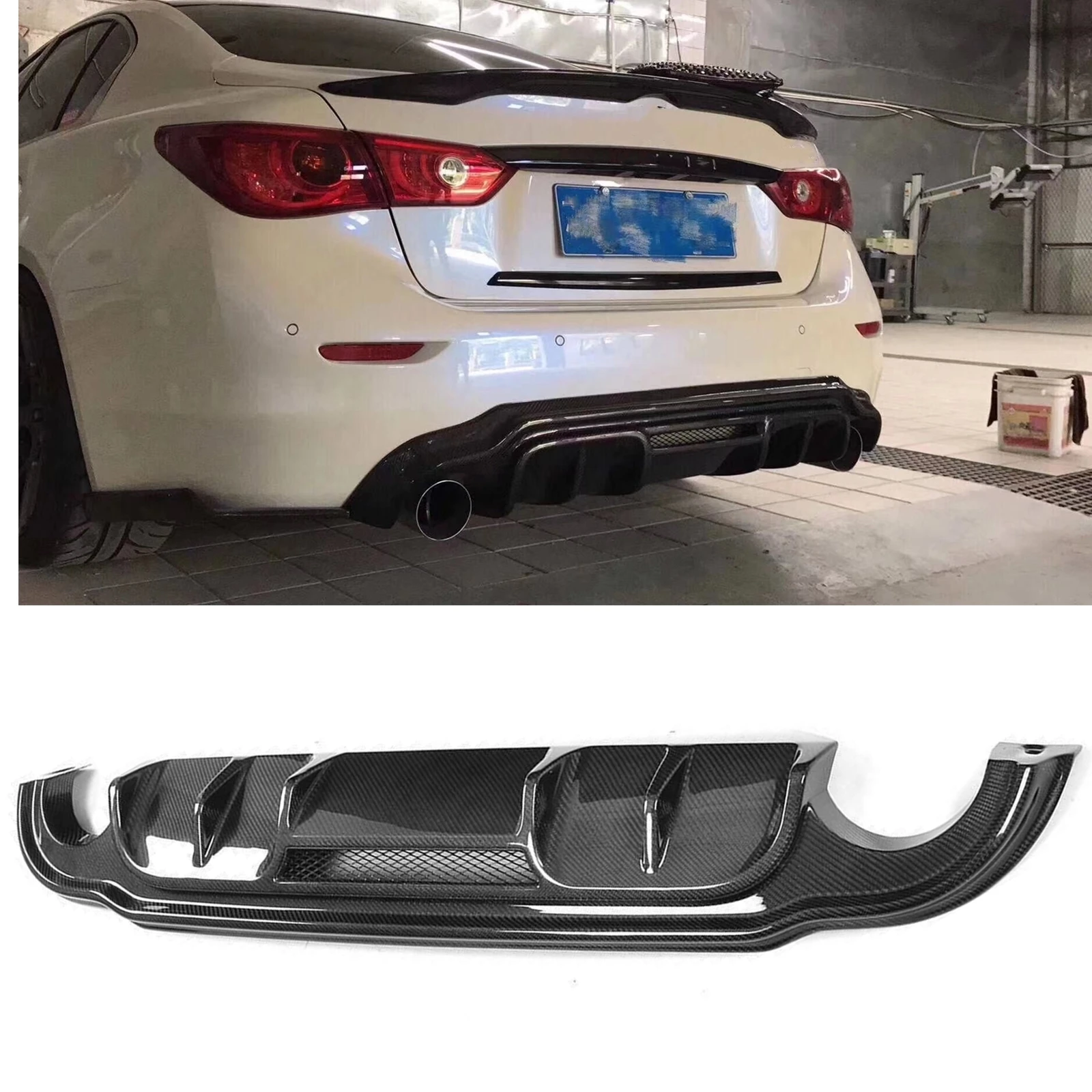 

For Infiniti Q50 2013-2017 S Style Rear Bumper Diffuser Lip Real Carbon Fiber Car Boot Exhaust Bracket Spoiler Plate Splitter