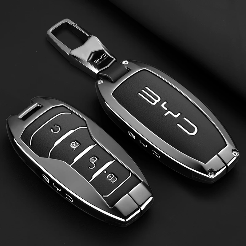 Schlüsselhülle aus Zinklegierung und Leder für BYD Song Plus Atto 3 Han EV DM Qin Seal Dolphin, Schutzhülle für Autoschlüsselanhänger – Detail 3