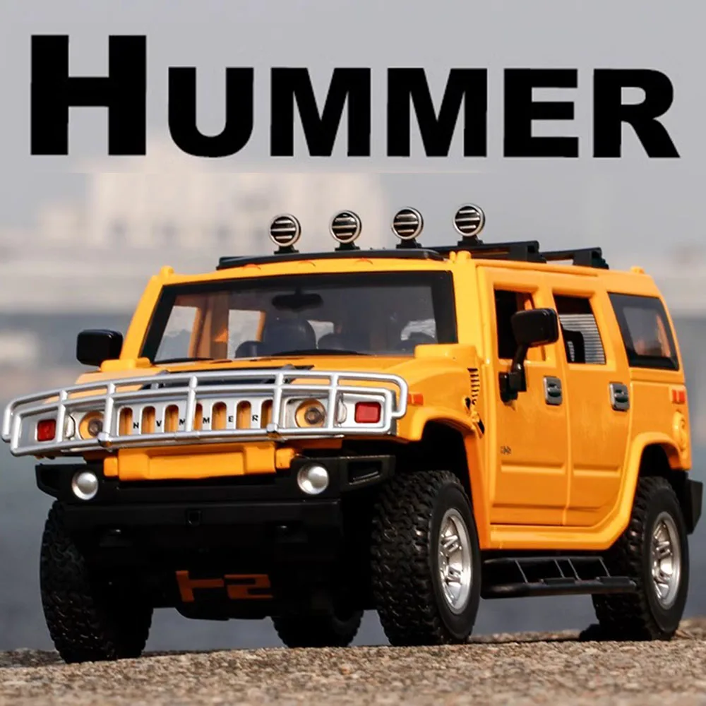 

1:24 Hummer H2 Car Model Toy Alloy Diecast Camping Cars Light Sound Pull Back 6 Doors Opened Off-road Vehicles for Child Toys