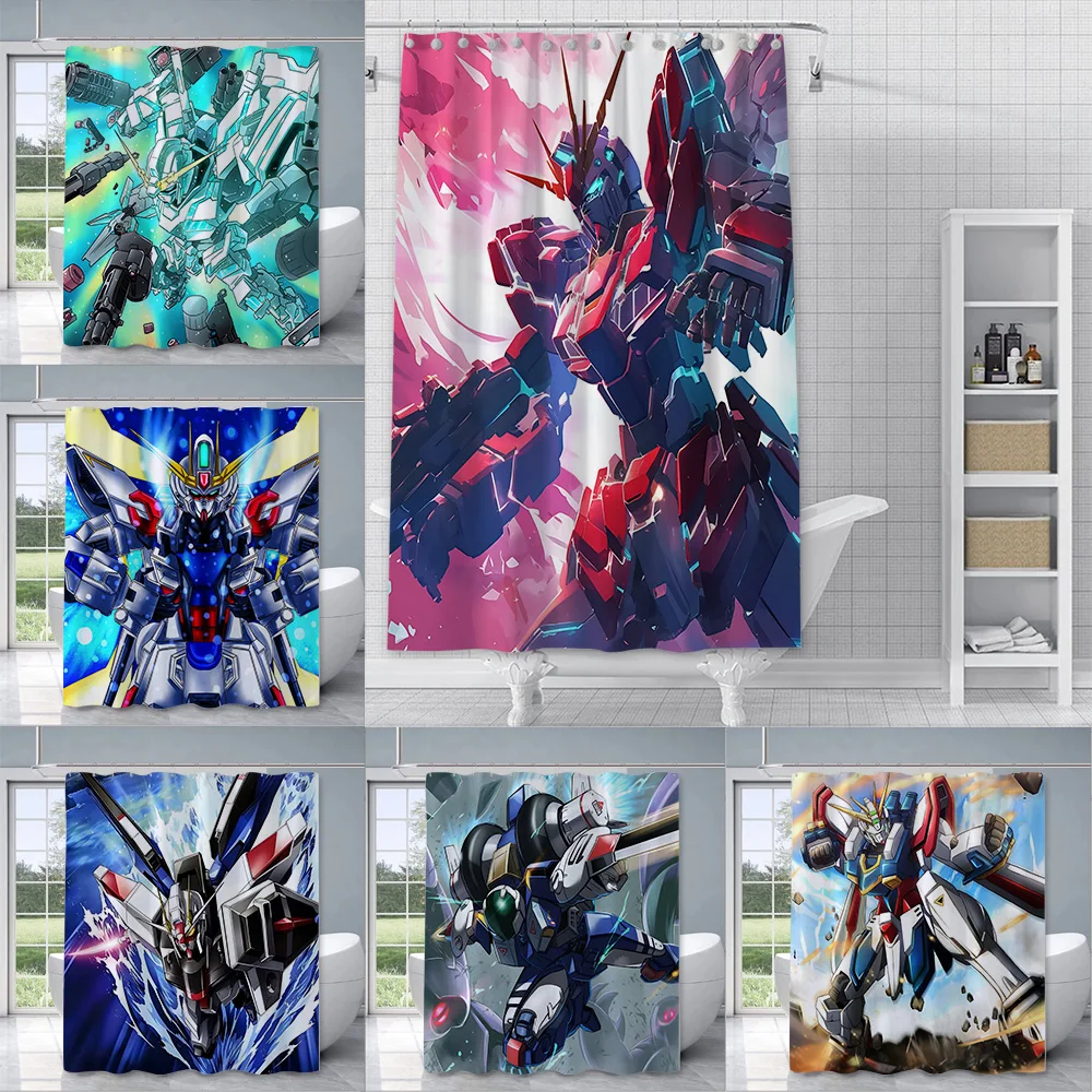 Anime G-Gundams Robot Shower Curtain Waterproof Polyester Fabric Paint Colorful Bath Curtains Home Bathroom Curtain With Hook