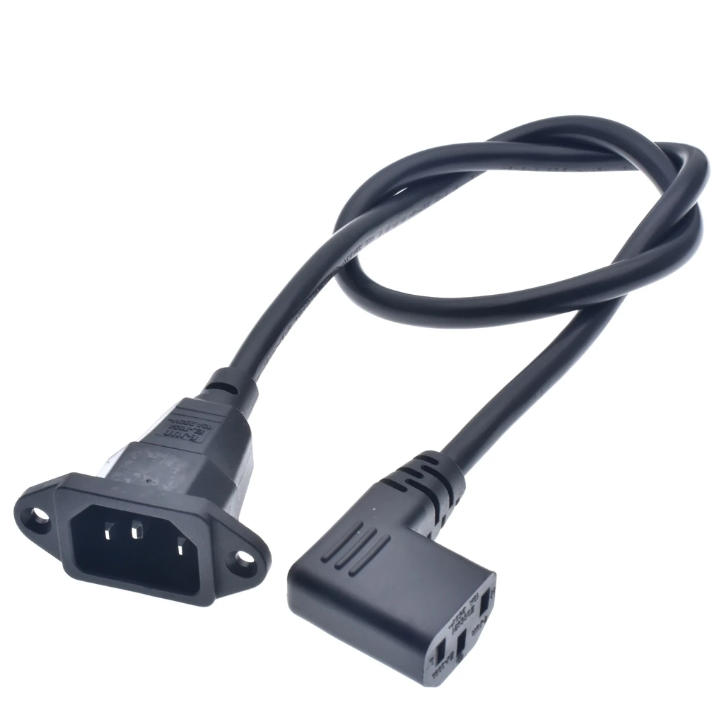 IEC320 C14 to C13 Extension cord C14 with screw holes and C13 Angled 30/60cm lenght H05VV-F 3G