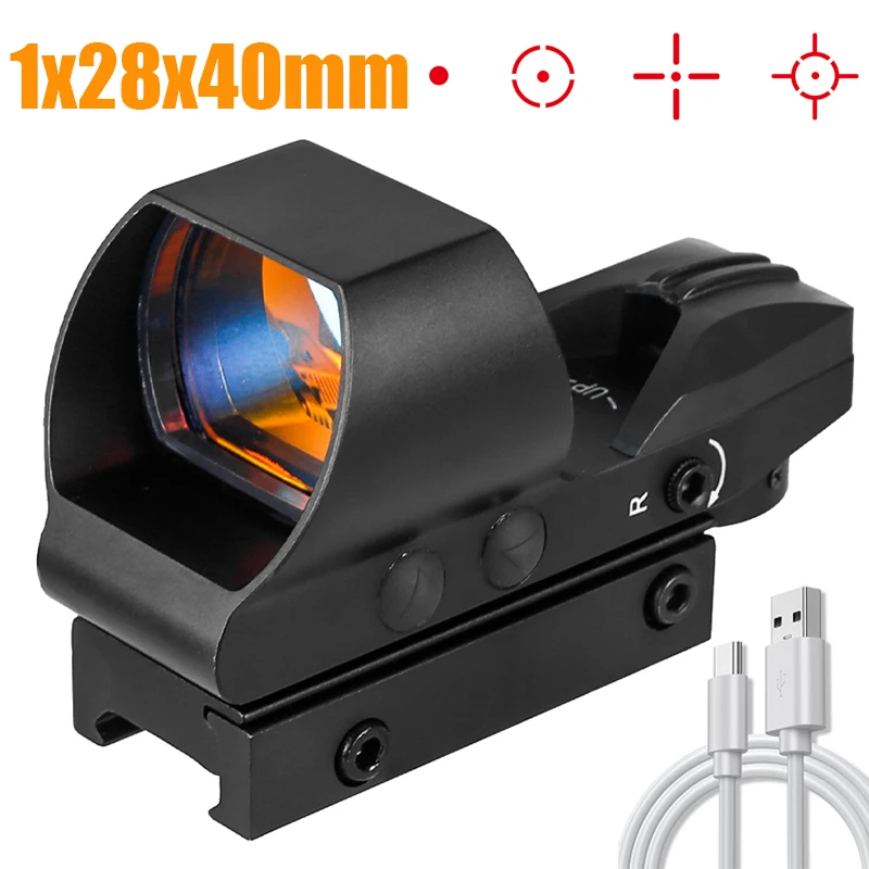 1x28x40mm Red Dot Sight Outdoor Hunting Optics Riflescope USB Rechargeable Reflex Sight Air Rifle Scope for 20mm Picatinny Rail