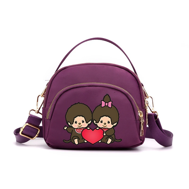 Bolsas Transversais Femininas MONCHHICHI, Bolsa de Ombro com Zíper de Desenho Animado, Mini Bolsas Multifuncionais para Mulheres