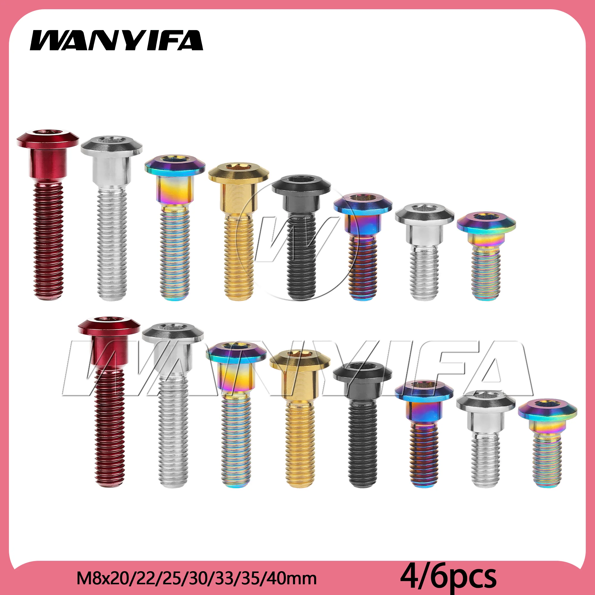 Wanyifa Titanium Alloy Bolt M8x20–40mm Motorcycle Disc Brake Tapered Hex Screw Suitable for Suzuki Motorcycle Bolts (4/6pcs)