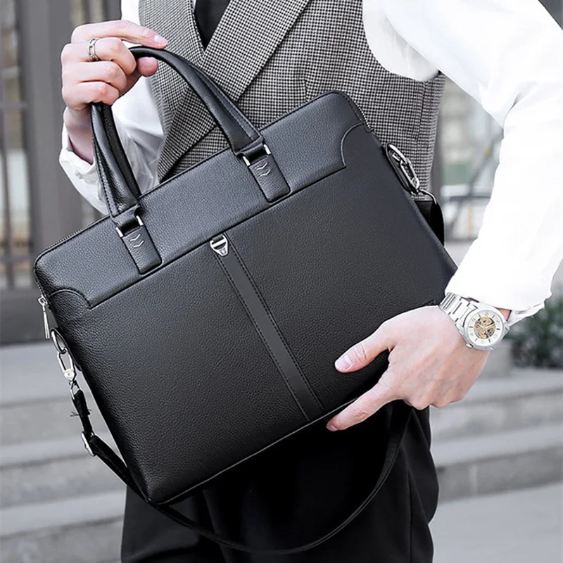 Sac à main en cuir PU à double fermeture éclair pour hommes d'affaires, sacs de messager pour hommes d'affaires, sac pour ordinateur portable de 14 pouces