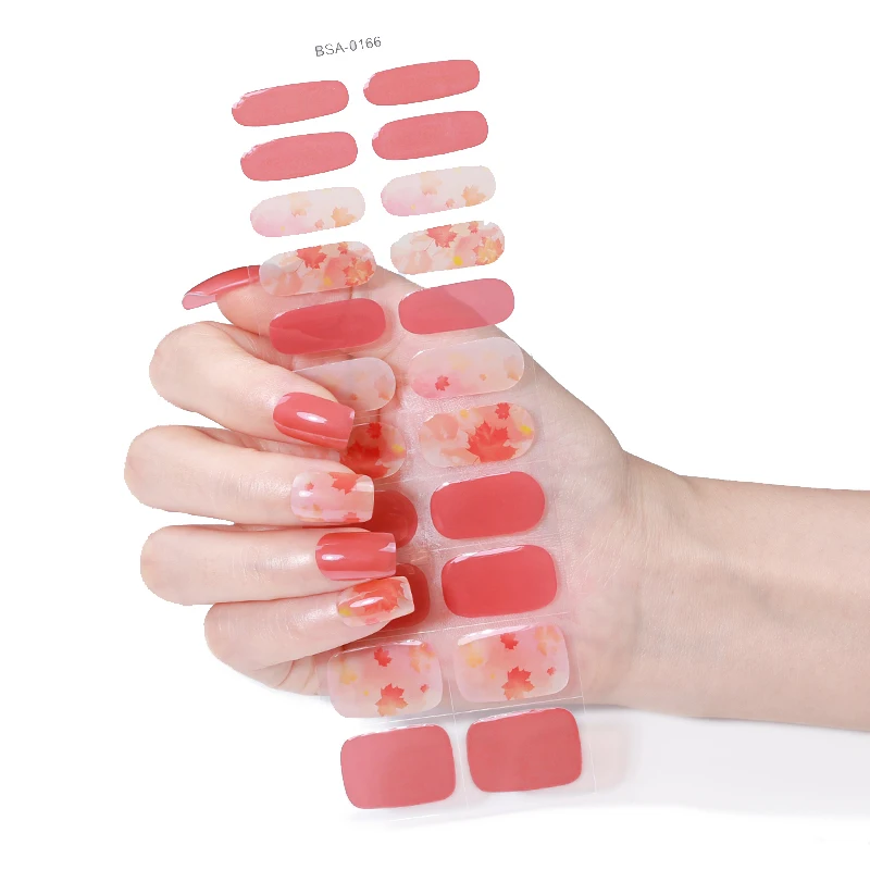 22 Tipps Farbverlauf Glitter Gel Nagel Streifen Volle Abdeckung Frühling Sommer Blumen Backen-Freies Gel Nagel Aufkleber DIY Maniküre Dekoration