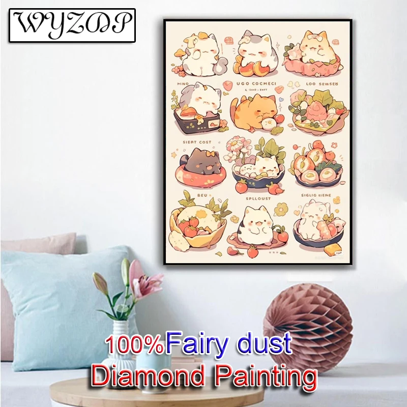 

WYZDP 100% Fairy Dust Diamond Painting Cartoon Square Diamond embroidery Animal Wall Art Stitch Diamond Art Full Crystal Decor