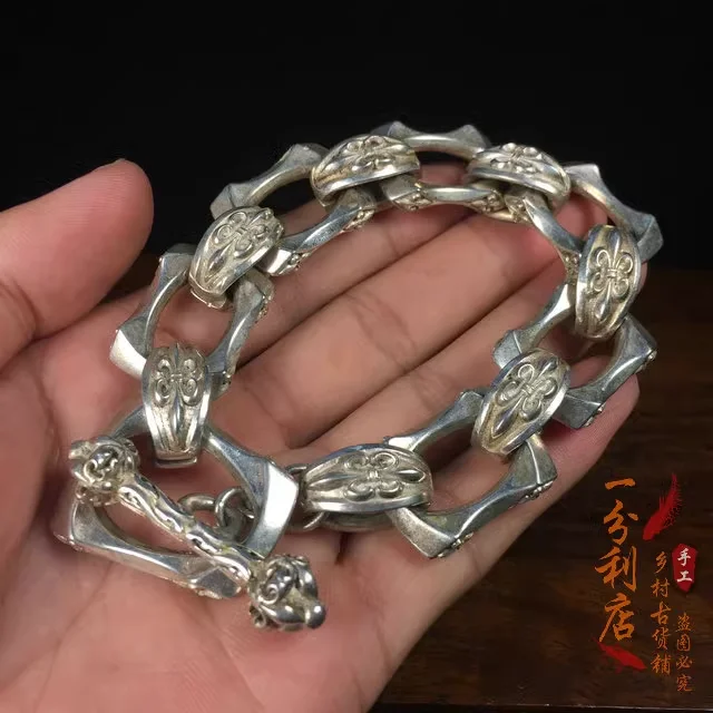 Laoyin handmade silver chain / Bracelet / Tibetan Silver national fashion jewelry for men and women / auspicious Bracelet