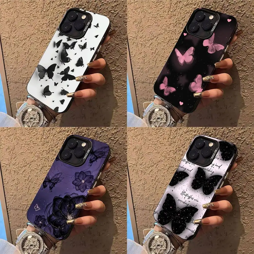 

Butterfly Love Black Phone Case Phone Case For iPhone 14 16 15 11 12 13 Pro Max Mini Plus Shockproof Cover