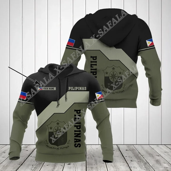 

Custom Name Philippines Coat Of Arms 3D Print Zipper Hoodie Men Pullover Sweatshirt Hooded Jersey Tracksuit Outwear Coat Casual