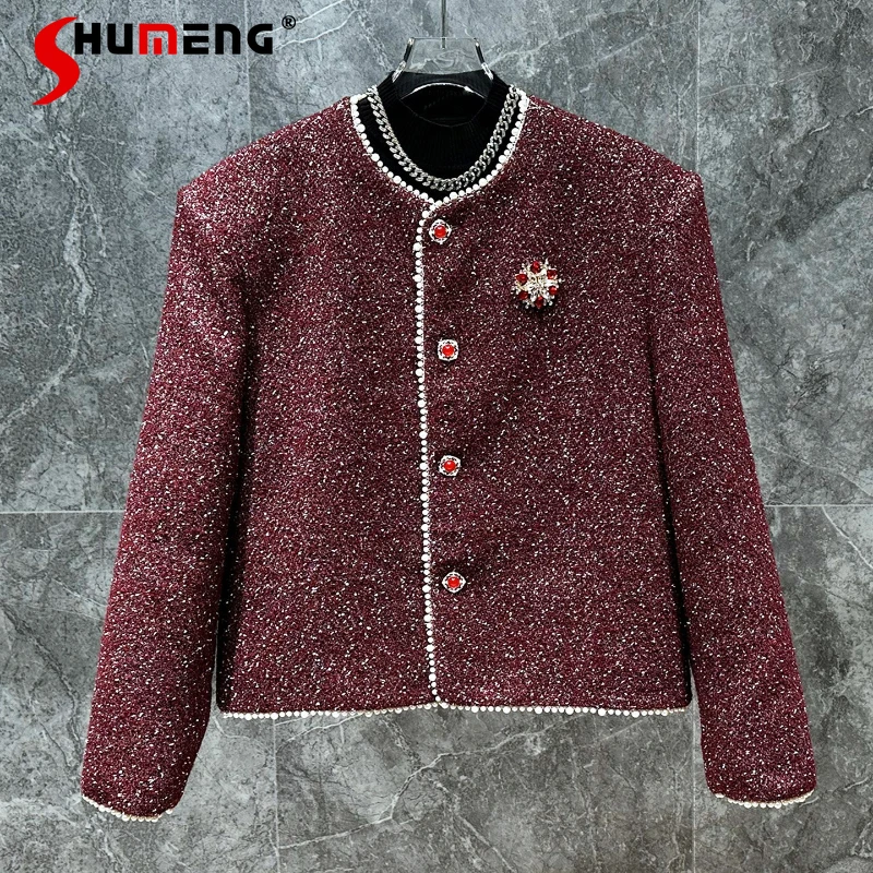 

2026 Men's Spring New Light Luxury High-End Pearl Decoration Jackets Small Fragrant Long Sleeve Jackets Fashion Handsome Coats