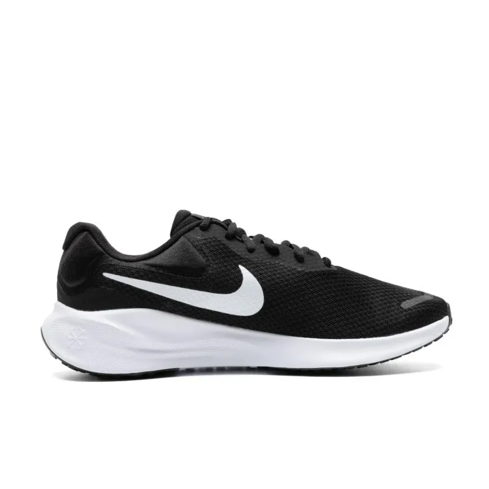 Nike black and white colorway REVOLUTION 7 men's and women's comfortable low-top running shoes non-slip wear sports shoes