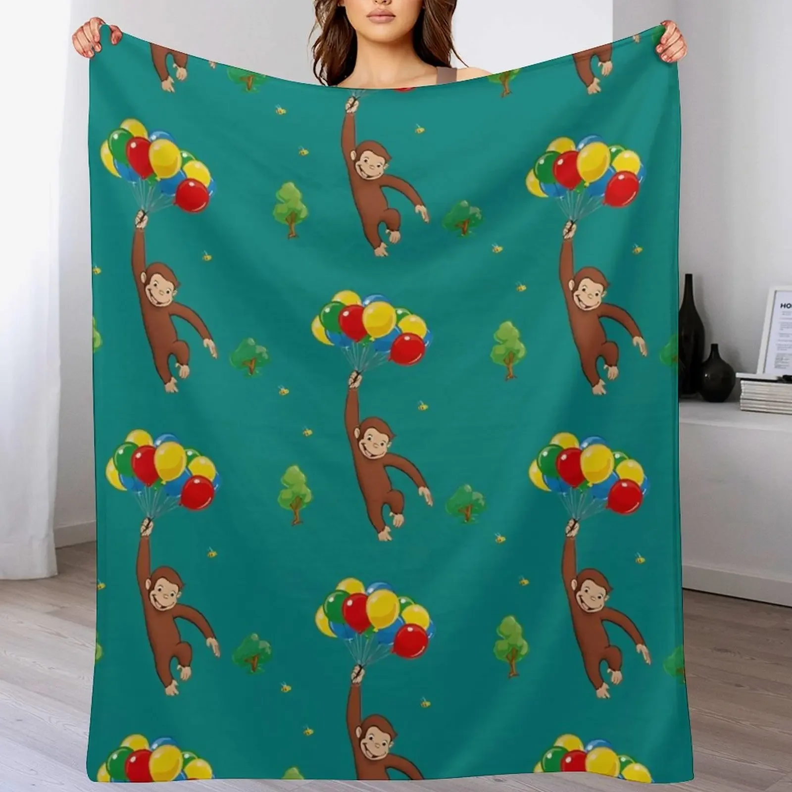 

Balloon - curious george Throw Blanket Soft Cozy Blanket for Pet Kids Adults