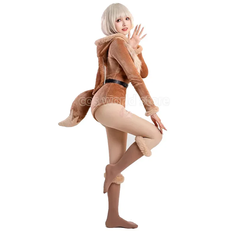 Новинка 2025 года, аниме Eevee, карнавальный костюм, женский сексуальный фланелевой боди с капюшоном, носки, костюм кролика для девочек, милая плюшевая пижама с героями мультфильмов, комбинезон