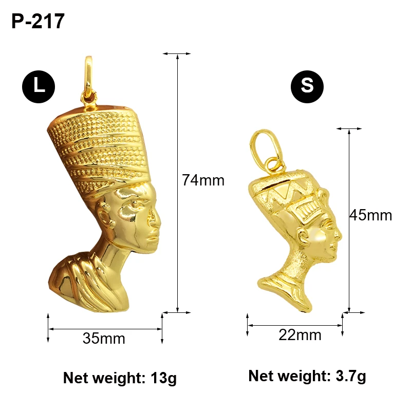 Necklace African Ancient Egyptian Queen Nefertiti Pendants For Women Hip Hop Men Gold Color Jewelry Accessories Large Size