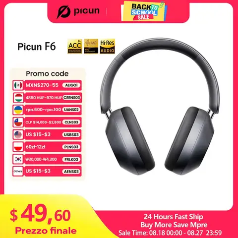 Picun f6 cancelamento de ruído ativo fones de ouvido sem fio cabeça rastreamento áudio 3d 40mm hi-res anc fone de ouvido bluetooth controle de aplicativo de alta fidelidade