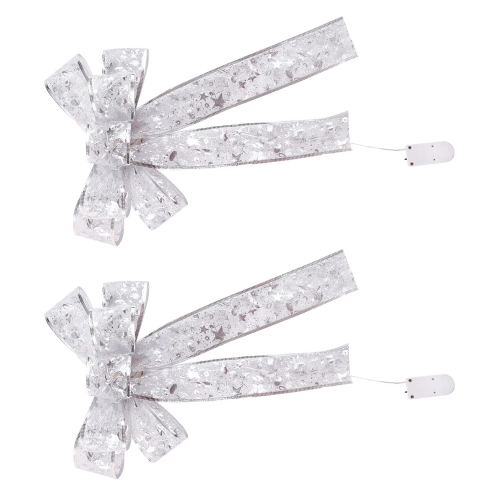 

2pcs Christmas Light Bowknot Glowing Led String Festive Party Creative Bow Pendant Xmas Decorative