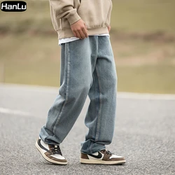 Spring and Autumn New Men's Simple Solid Color Jeans Men's Washable Loose Straight Leg Pants Plus Size