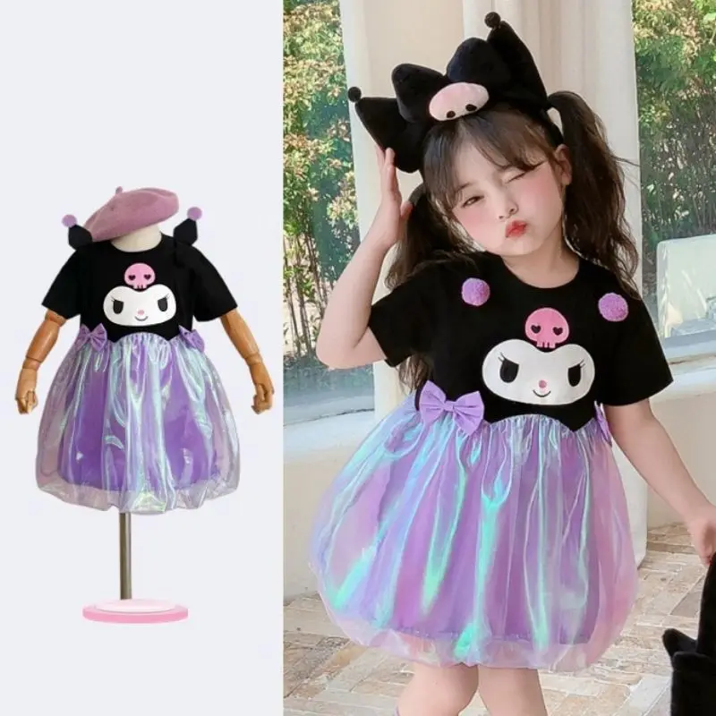 

Anime Kuromi Kawaii Baby Skirt Dress Girl 2025 Summer Ins Popular New Color Spelling Three-Dimensional Ear Fashion Gift