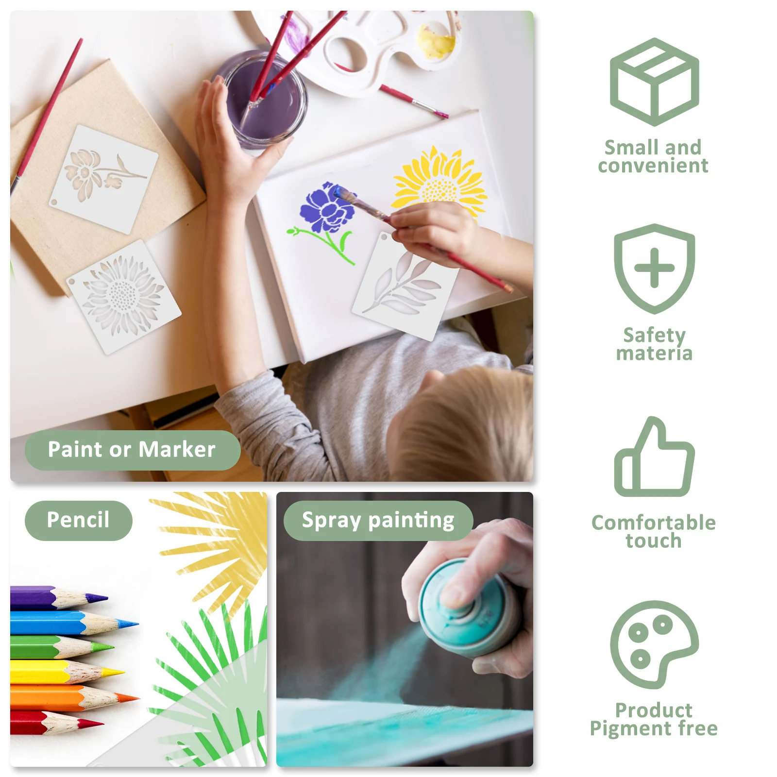60 Pcs Plant Painting Template for Canvas Card Wood Drawing Stencils Botanical Birds and Insects Design DIY Painting Stencil Set