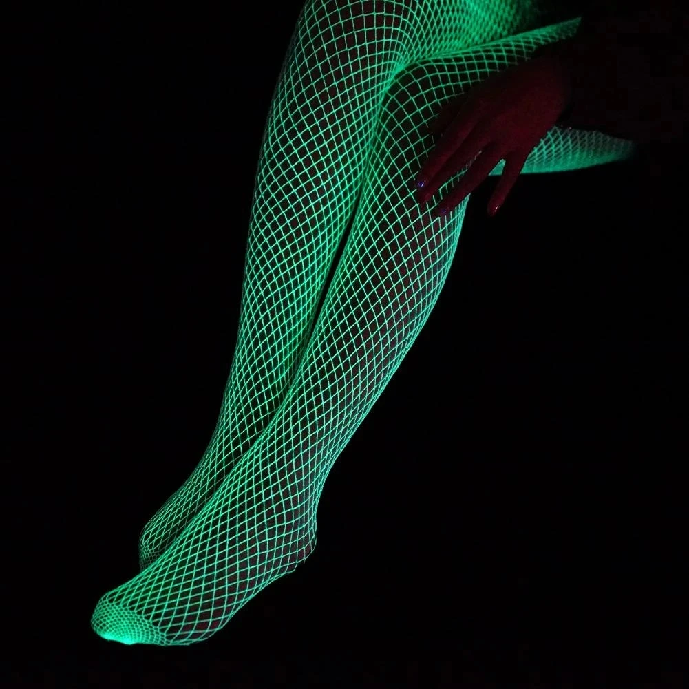 Women Luminous Fishnet Stockings Glowing Fishnet Socks Glow Tights Hollow Out Nylon Stylish Party Club Pantyhose Skinny Tights