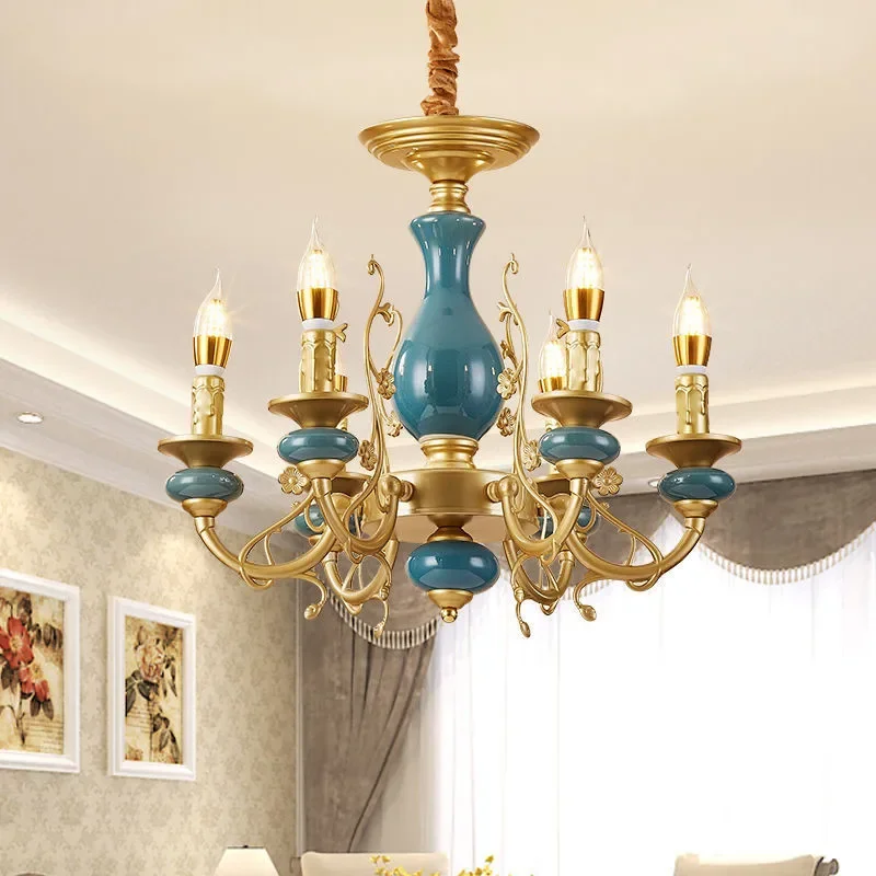 

FAIRY European Candle Chandelier LED American Retro Ceramic Living Room Restaurant Bedroom Study Villa Hotel Cafe Pendent Lamp