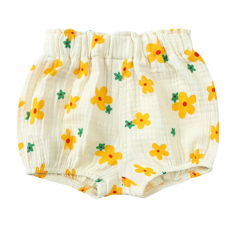 0-3Y Newborn Baby Shorts Kawaii Bear Flowers Print Toddler Bloomers PP Pants Cotton Linen Triangle Solid Girls Shorts for Summer