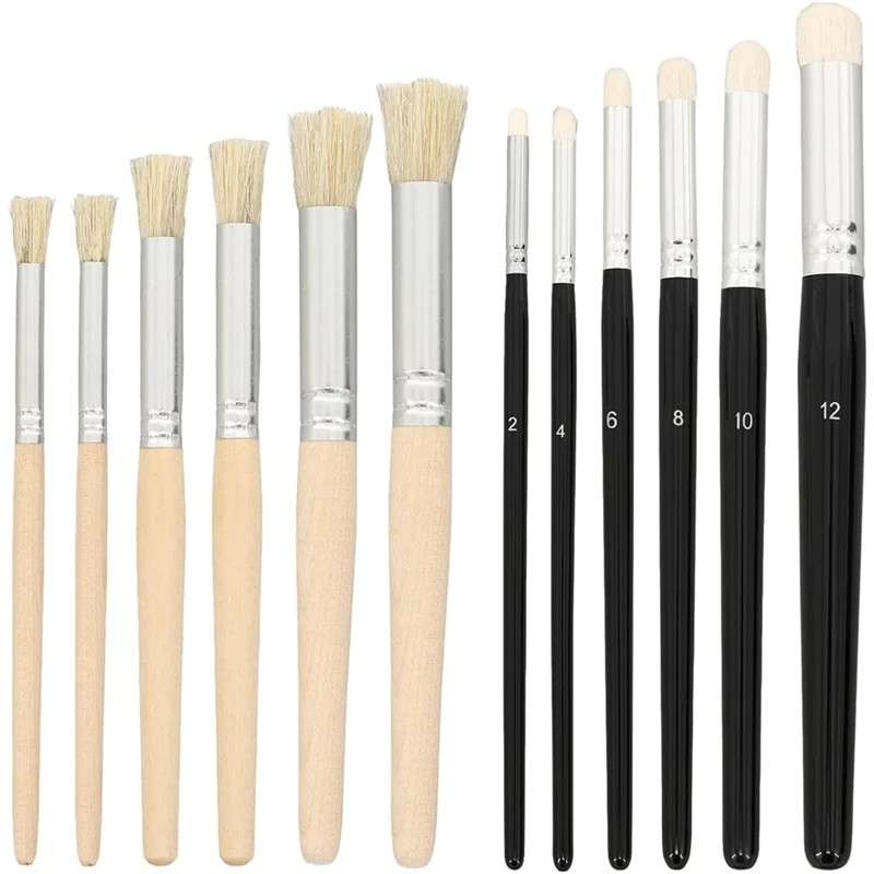 MACH-Round Paint Brush, Stencil Brushes For Stenciling, 12 Pcs Dry Brush Miniature Painting, Paint Brushes Set For Models