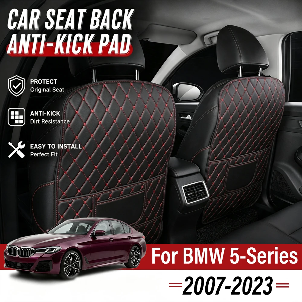 Easy Clean PU Anti Kick Mat Pads For BMW 5-Series 2007-2023 Dirt-Repellent, Two Color Choice, Quick Install Full Coverage