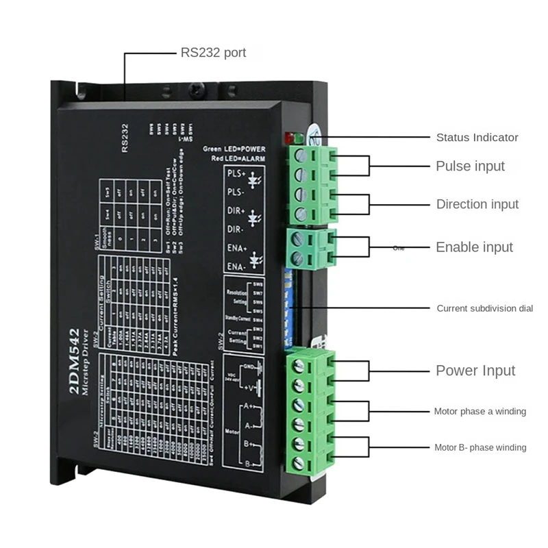 Stepper Motor Driver Plastic Stepper Motor Driver Motor Driver 2DM542 2 Phase Output 4A For 57Mm4 2Mm Motor 24-48VDC