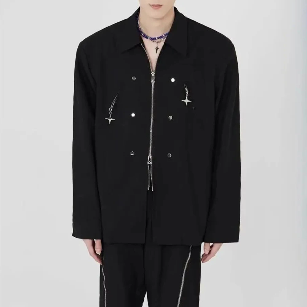 

Spring New Men's Solid Color Zipper Long-Sleeve Shirt American Retro Fashion Trendy High Street Loose Casual Niche Men's Top