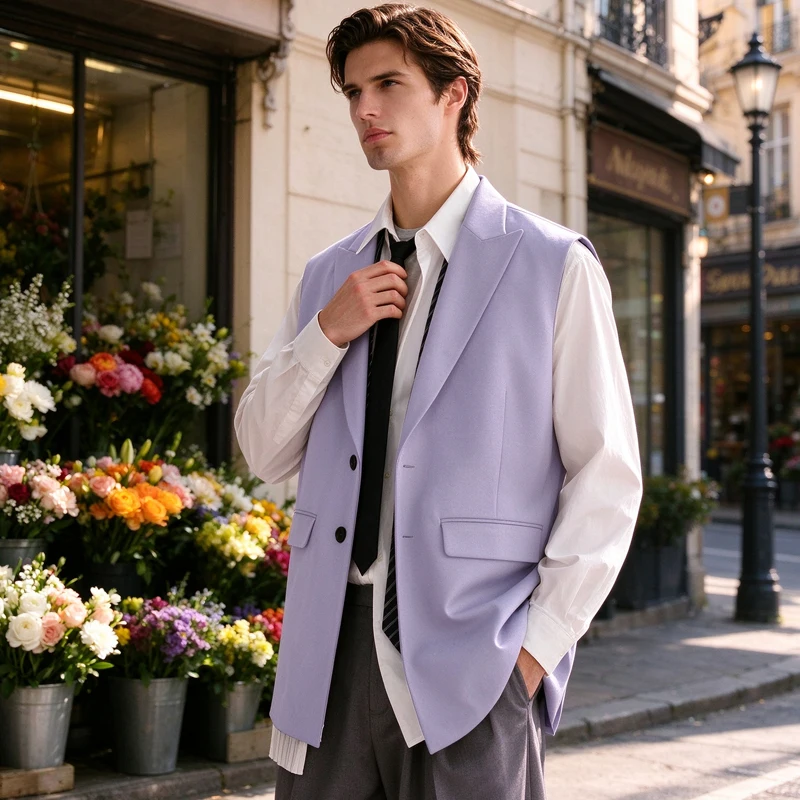 Men's Cotton Suit Vest Notched Lapel 2 Buttons Loose Fit Breathable Suit Waistcoat Casual Business Wedding Party Male Gilet