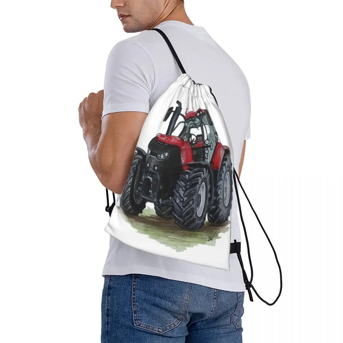 Mochilas de Tractor Rojas grandes, bolsas con cordón portátiles informales, paquete de cordón, bolsa deportiva de bolsillo, bolsa de libros para estudiantes de viaje