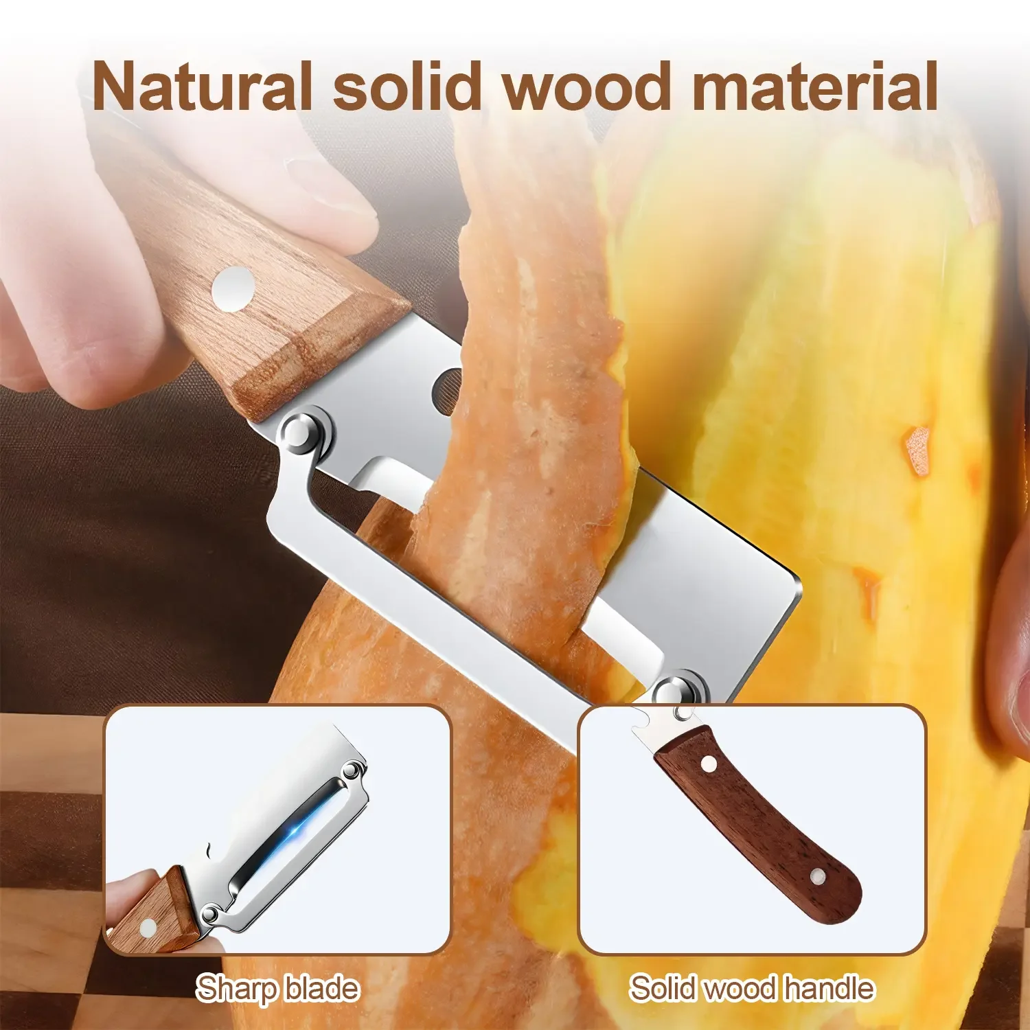 Multi-Functional Vegetable Peeler for Kitchen,Upgrade 2 in 1multifunctional Vegetable Peeler,Multi Functional Vegetable Fruit Peeling Tools with Bottle Opener and Wooden Handle ﻿ (2PCS)
