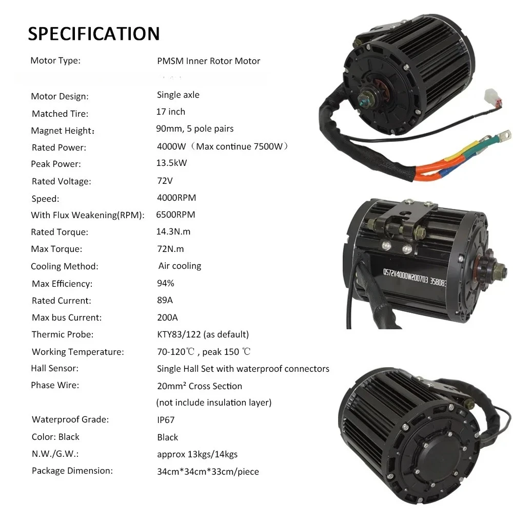 

7500W 90H 4KW 72V 120KMPH IPM Mid Drive Motor And Controller Kits For Electric ATV Go Kart