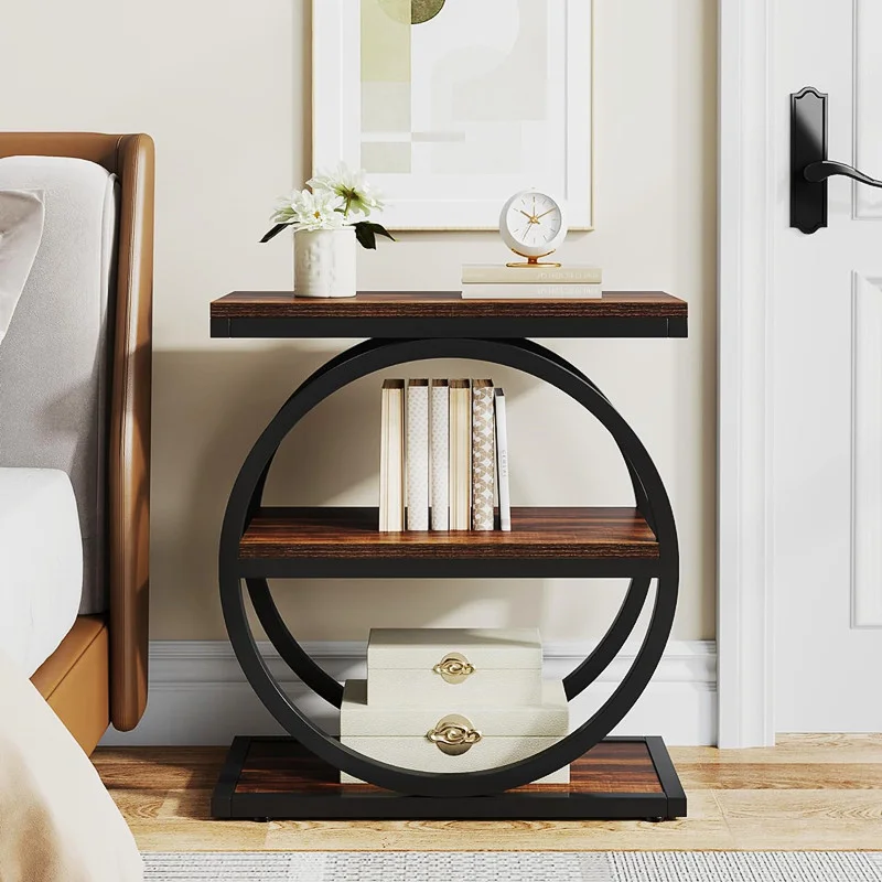 #   Tavolino Laterale in Ferro Battuto e Legno Massello Stile Americano, Nuovo Mobiletto Laterale per Divano, Tavolino da Caffè, Tavolino Contenitore per Soggiorno