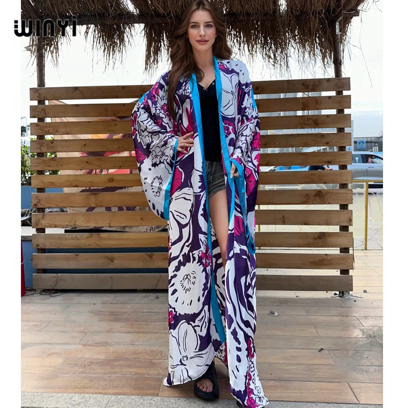 WINYI Kimono African Women Summer boho Print Cardigan Female Blouse Loose abaya Casual beach Cover Up boho dress party kaftan