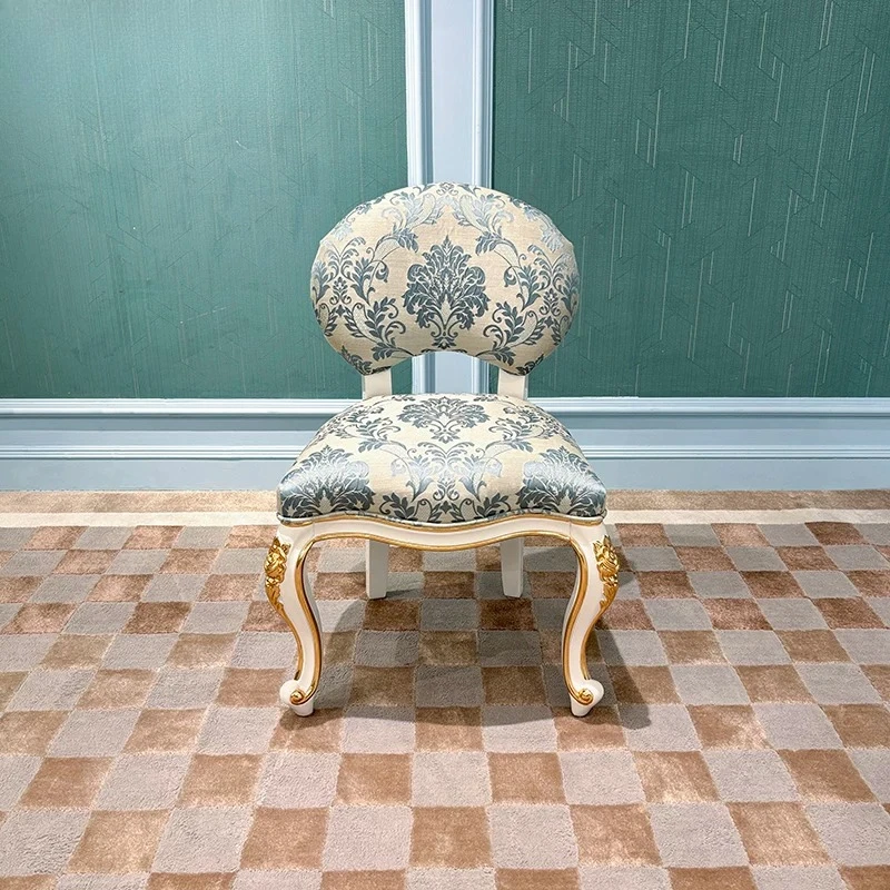 

French dressing stool, European fabric makeup stool, court solid wood luxury bedroom neoclassical embroidered makeup